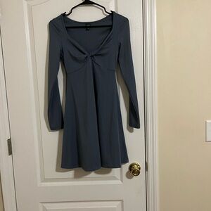 Women's Long Sleeve Twist-Front Mini Knit Skater Dress - Size: Medium
